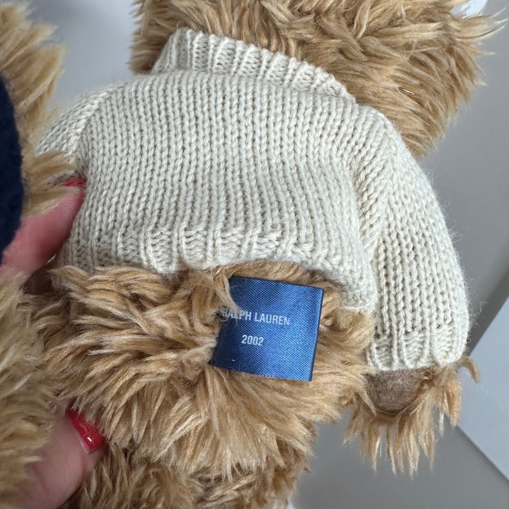 Polo Ralph Lauren Teddy Bear Plush Set Cream Navy Sweater Logo Stuffed Toy 2002 - Picture 4 of 5
